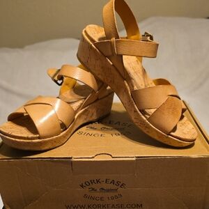 Kork-Ease Brown Leather Wedge Sandals
